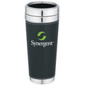 16 Oz. Stainless Steel Tumbler with Black Leather Sleeve